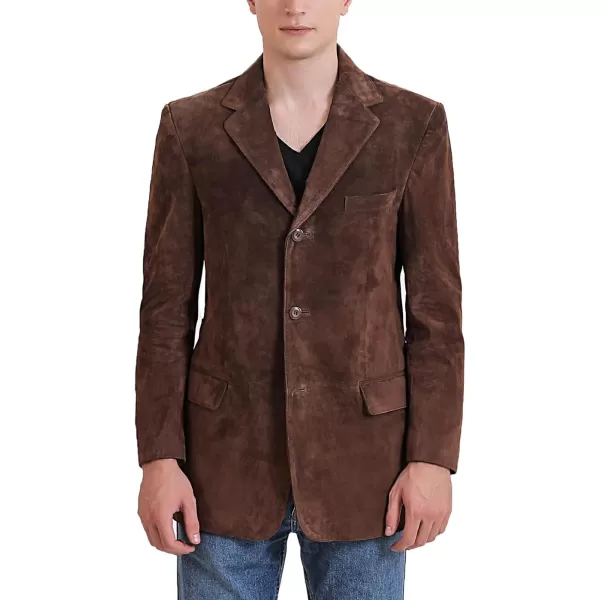 BGSD Men Liam 3Button Leather Blazer Sport Coat Jacket Regular Big amp Tall and ShortSuede Brown