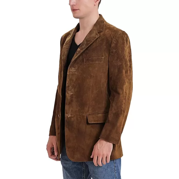 BGSD Men Liam 3Button Leather Blazer Sport Coat Jacket Regular Big amp Tall and ShortSuede Tobacco