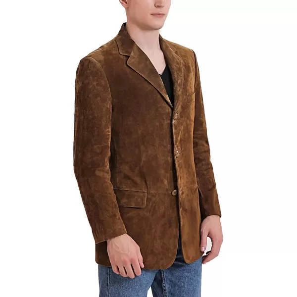 BGSD Men Liam 3Button Leather Blazer Sport Coat Jacket Regular Big amp Tall and ShortSuede Tobacco