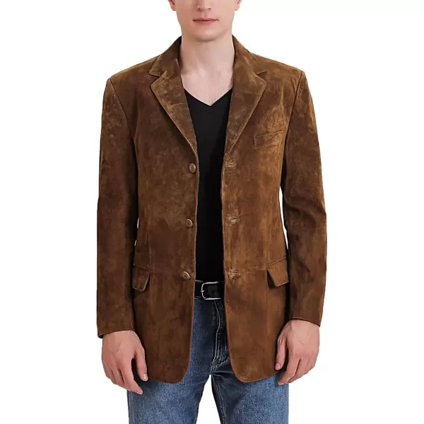 BGSD Men Liam 3Button Leather Blazer Sport Coat Jacket Regular Big amp Tall and ShortSuede Tobacco