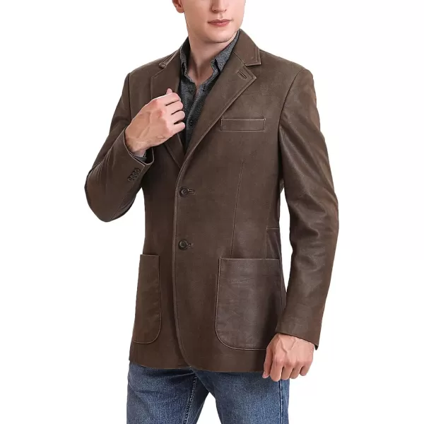 BGSD Men Luke 2Button Distressed Leather Blazer Cowhide Sport Coat Jacket Regular and Big amp TallDistressed Brown