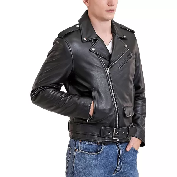 BGSD Men Monogram Collection Cowhide Leather Motorcycle Jacket Regular and Big amp TallBlack