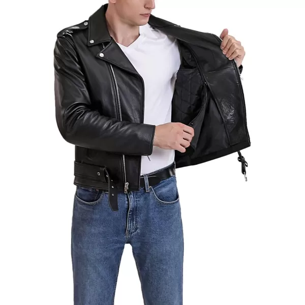 BGSD Men Monogram Collection Cowhide Leather Motorcycle Jacket Regular and Big amp TallBlack