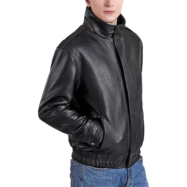 BGSD Men Monogram Collection New Zealand Lambskin Leather Bomber JacketBlack