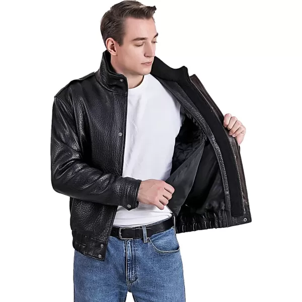 BGSD Men Monogram Collection New Zealand Lambskin Leather Bomber JacketBlack