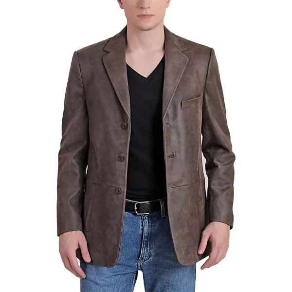 BGSD Men Nathan 2Button Distressed Leather Blazer Cowhide Sport Coat JacketDistressed Brown