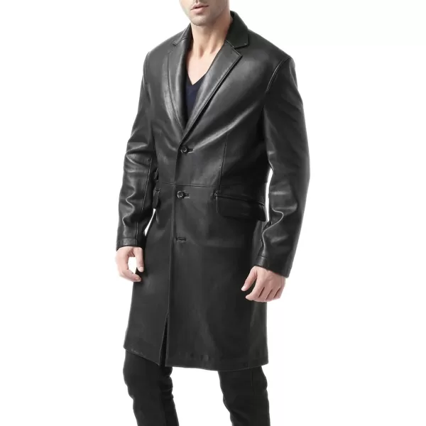 BGSD Men New Zealand Lambskin Leather Long Coat Regular amp TallBlack