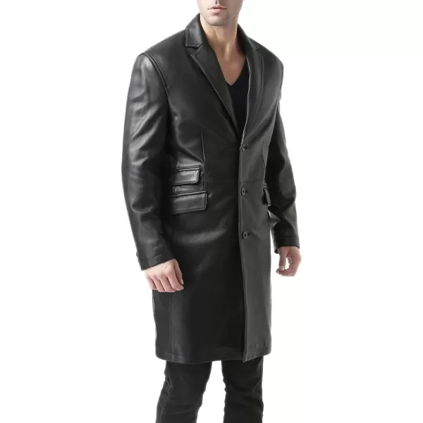 BGSD Men New Zealand Lambskin Leather Long Coat Regular amp TallBlack