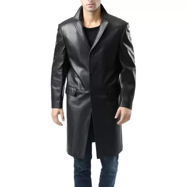 BGSD Men New Zealand Lambskin Leather Long Walking CoatBlack