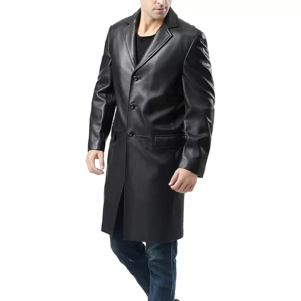 BGSD Men New Zealand Lambskin Leather Long Walking CoatBlack