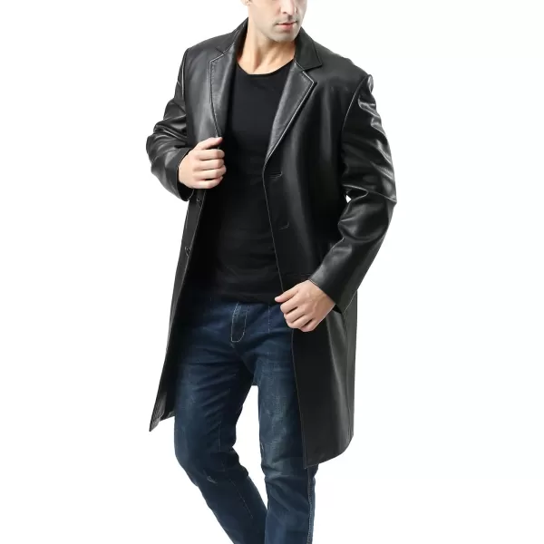 BGSD Men New Zealand Lambskin Leather Long Walking CoatBlack