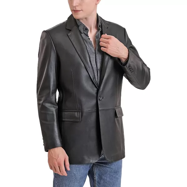 BGSD Men Nicholas 1Button Leather Blazer Lambskin Sport Coat Jacket Regular Big amp Tall and ShortBlack