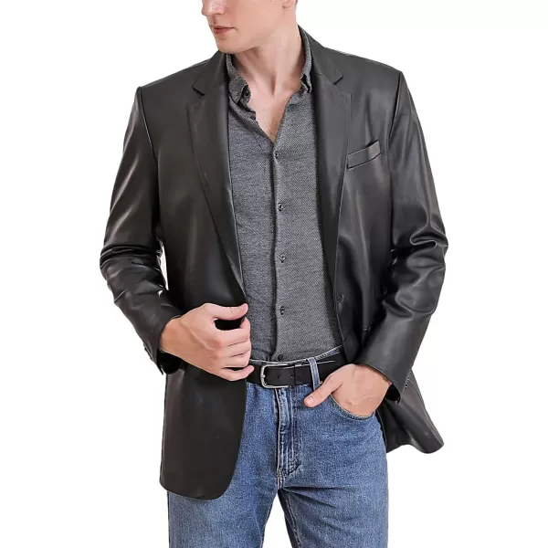 BGSD Men Nicholas 1Button Leather Blazer Lambskin Sport Coat Jacket Regular Big amp Tall and ShortBlack