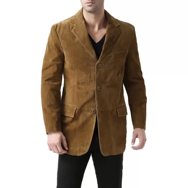 BGSD Men Robert 3Button Leather Blazer Suede Sport Coat Jacket Regular Big amp Tall and ShortTobacco