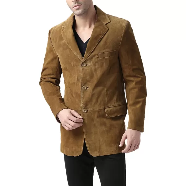 BGSD Men Robert 3Button Leather Blazer Suede Sport Coat Jacket Regular Big amp Tall and ShortTobacco