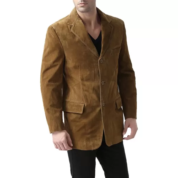 BGSD Men Robert 3Button Leather Blazer Suede Sport Coat Jacket Regular Big amp Tall and ShortTobacco