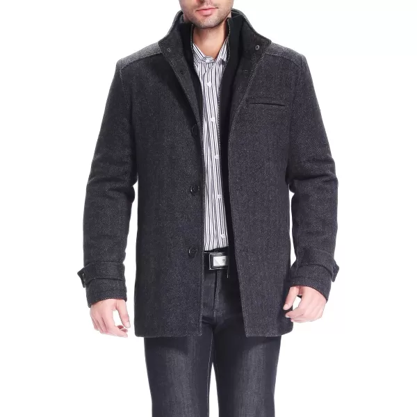 BGSD Men Samuel Herringbone Wool Blend Bibbed Car CoatBlack