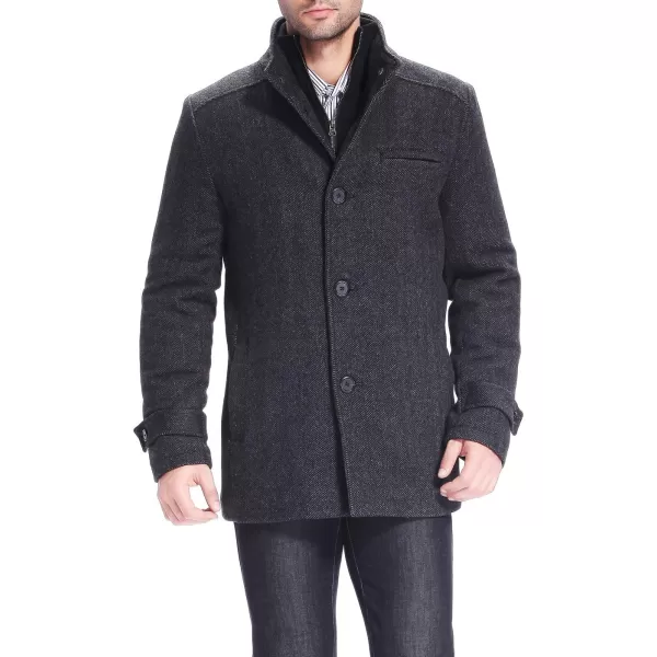 BGSD Men Samuel Herringbone Wool Blend Bibbed Car CoatBlack