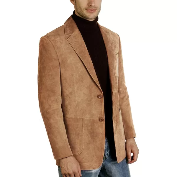 BGSD Men Steve 2Button Leather Blazer Suede Sport Coat Jacket Regular Big amp Tall and ShortCaramel