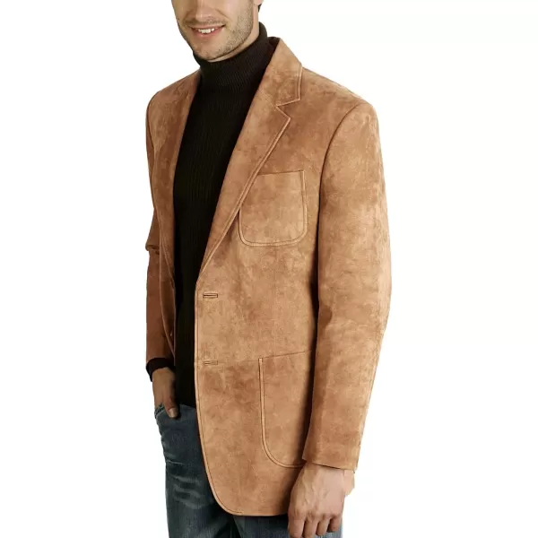 BGSD Men Steve 2Button Leather Blazer Suede Sport Coat Jacket Regular Big amp Tall and ShortCaramel