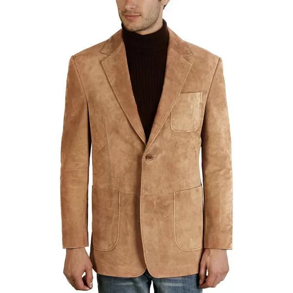 BGSD Men Steve 2Button Leather Blazer Suede Sport Coat Jacket Regular Big amp Tall and ShortCaramel