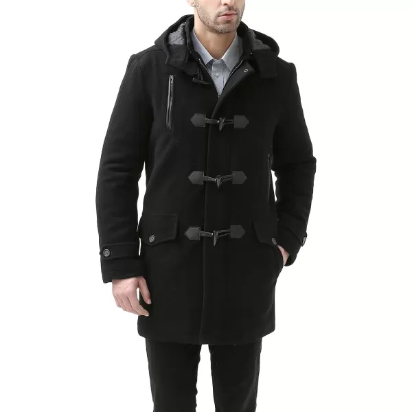 BGSD Men Tyson Wool Blend Leather Trimmed Toggle Coat  Regular and Big amp TallBlack