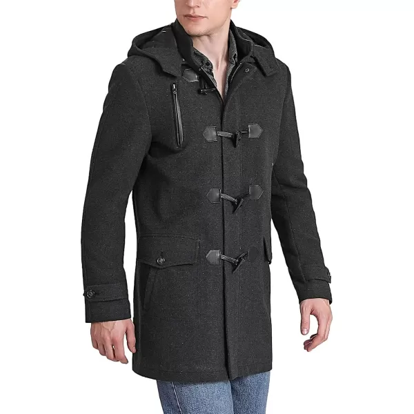 BGSD Men Tyson Wool Blend Leather Trimmed Toggle Coat  Regular and Big amp TallCharcoal