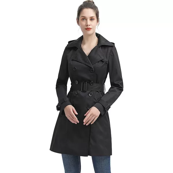 BGSD Women Alexa Waterproof Classic Hooded Trench CoatBlack