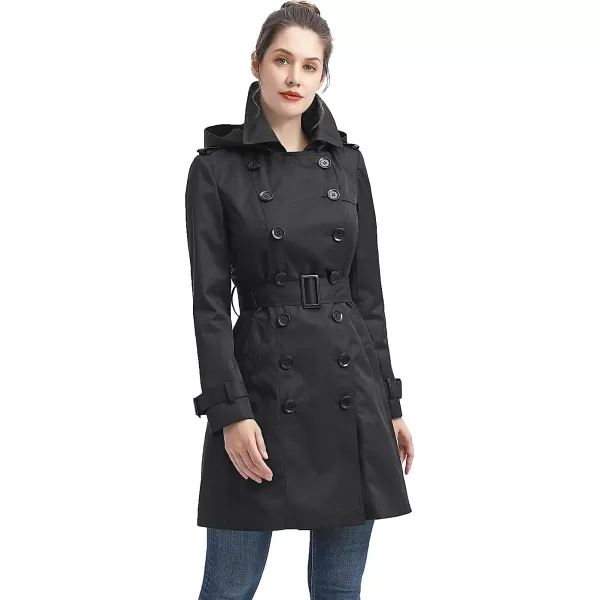 BGSD Women Alexa Waterproof Classic Hooded Trench CoatBlack