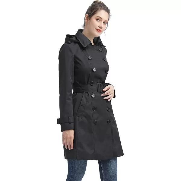 BGSD Women Alexa Waterproof Classic Hooded Trench CoatBlack