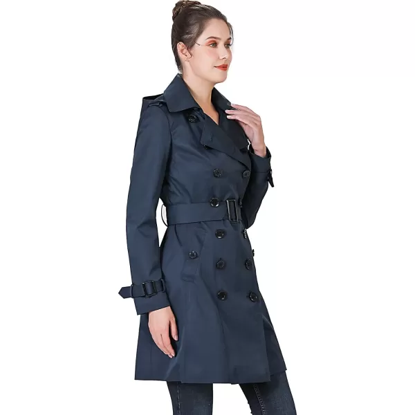 BGSD Women Alexa Waterproof Classic Hooded Trench CoatNavy
