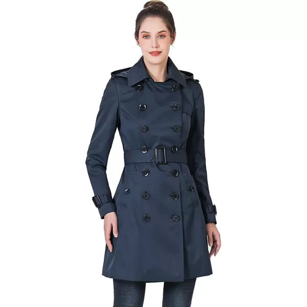 BGSD Women Alexa Waterproof Classic Hooded Trench CoatNavy