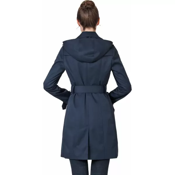 BGSD Women Alexa Waterproof Classic Hooded Trench CoatNavy