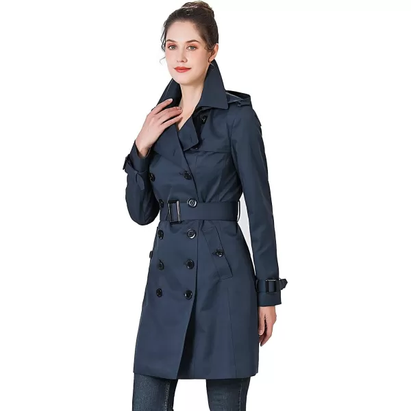 BGSD Women Alexa Waterproof Classic Hooded Trench CoatNavy