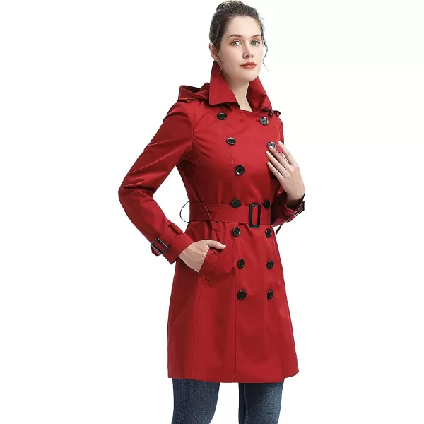 BGSD Women Alexa Waterproof Classic Hooded Trench CoatRed