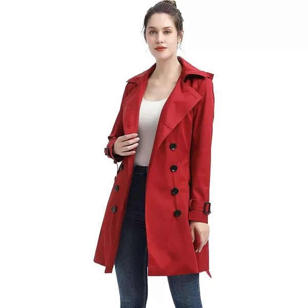 BGSD Women Alexa Waterproof Classic Hooded Trench CoatRed