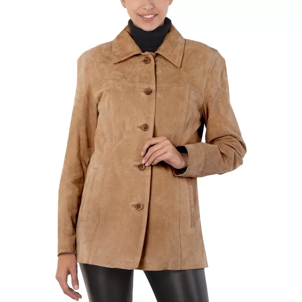 BGSD Women Anna Suede Leather Car Coat Regular amp Plus Size amp PetiteCaramel