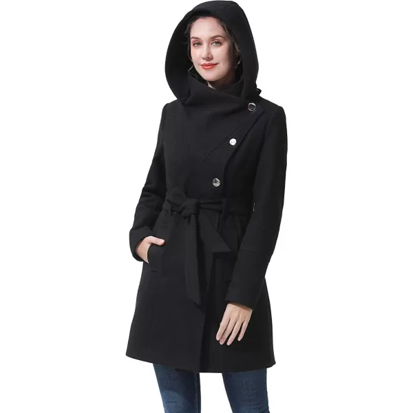 BGSD Women Bel Hooded Wool Trench Coat Regular amp Plus Size amp PetiteBlack