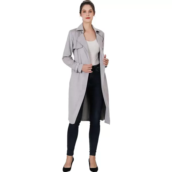 BGSD Women Charlotte Long Suede Trench Coat  Regular amp Plus SizeGray