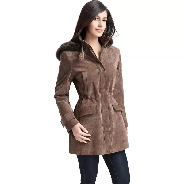 BGSD Women Chloe Suede Leather Hooded Parka Coat Regular amp Plus Size amp PetiteBrown