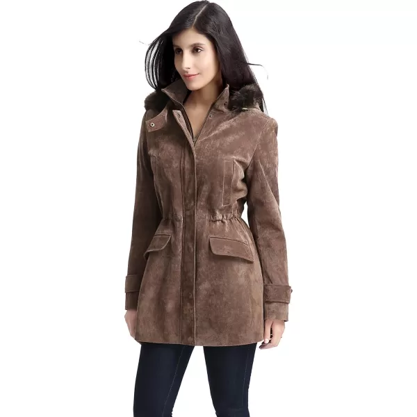 BGSD Women Chloe Suede Leather Hooded Parka Coat Regular amp Plus Size amp PetiteBrown