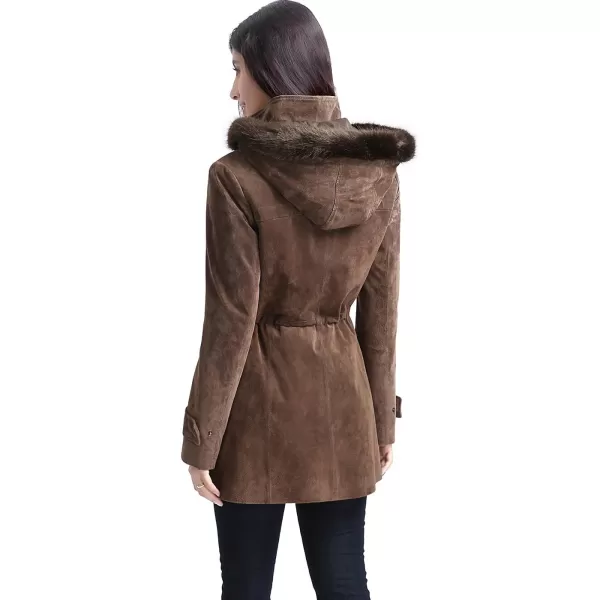 BGSD Women Chloe Suede Leather Hooded Parka Coat Regular amp Plus Size amp PetiteBrown