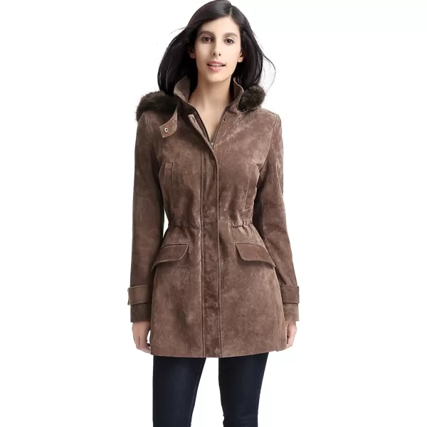 BGSD Women Chloe Suede Leather Hooded Parka Coat Regular amp Plus Size amp PetiteBrown