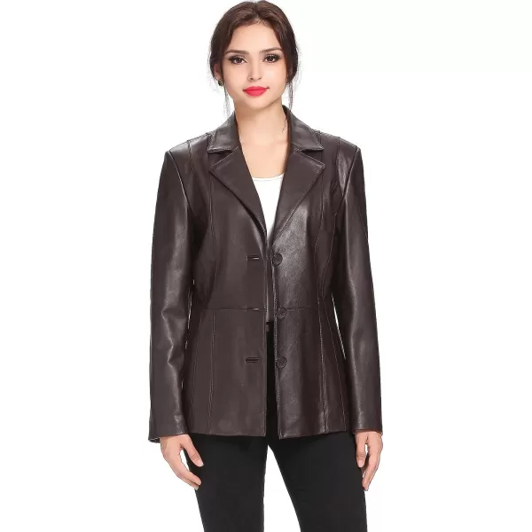 BGSD Women Crystal Lambskin Leather Blazer Regular amp Plus Size amp PetiteBrown