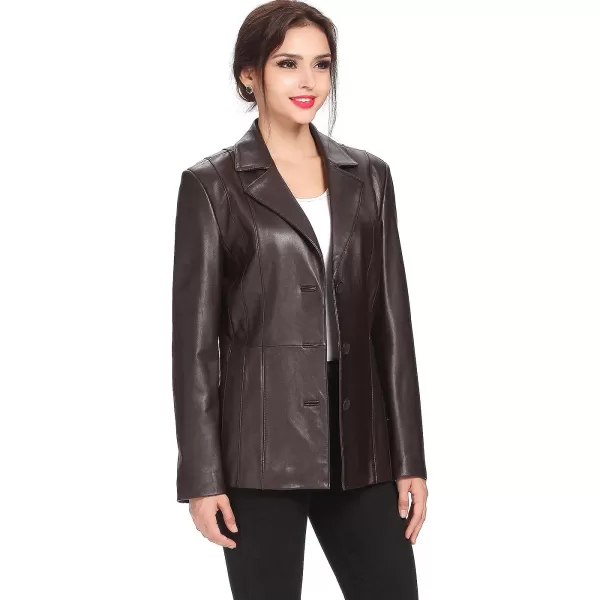 BGSD Women Crystal Lambskin Leather Blazer Regular amp Plus Size amp PetiteBrown