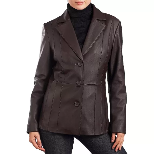 BGSD Women Crystal Lambskin Leather Blazer Regular amp Plus Size amp PetiteBrown