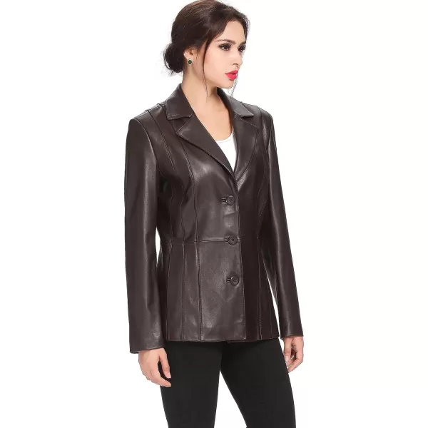 BGSD Women Crystal Lambskin Leather Blazer Regular amp Plus Size amp PetiteBrown