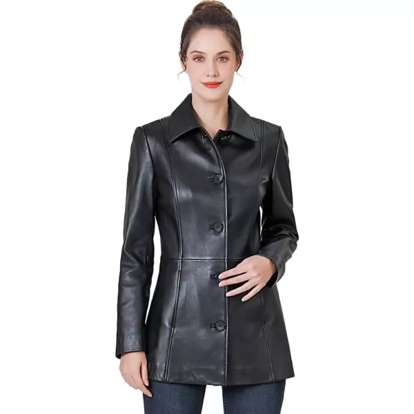 BGSD Women Dana Lambskin Leather Car Coat Regular amp Plus Size amp PetiteBlack