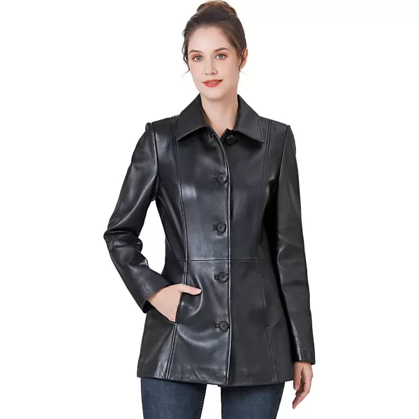 BGSD Women Dana Lambskin Leather Car Coat Regular amp Plus Size amp PetiteBlack