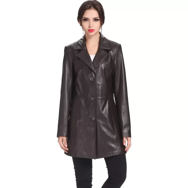 BGSD Women Danielle Lambskin Leather Walking Coat Regular amp Plus Size amp PetiteBrown